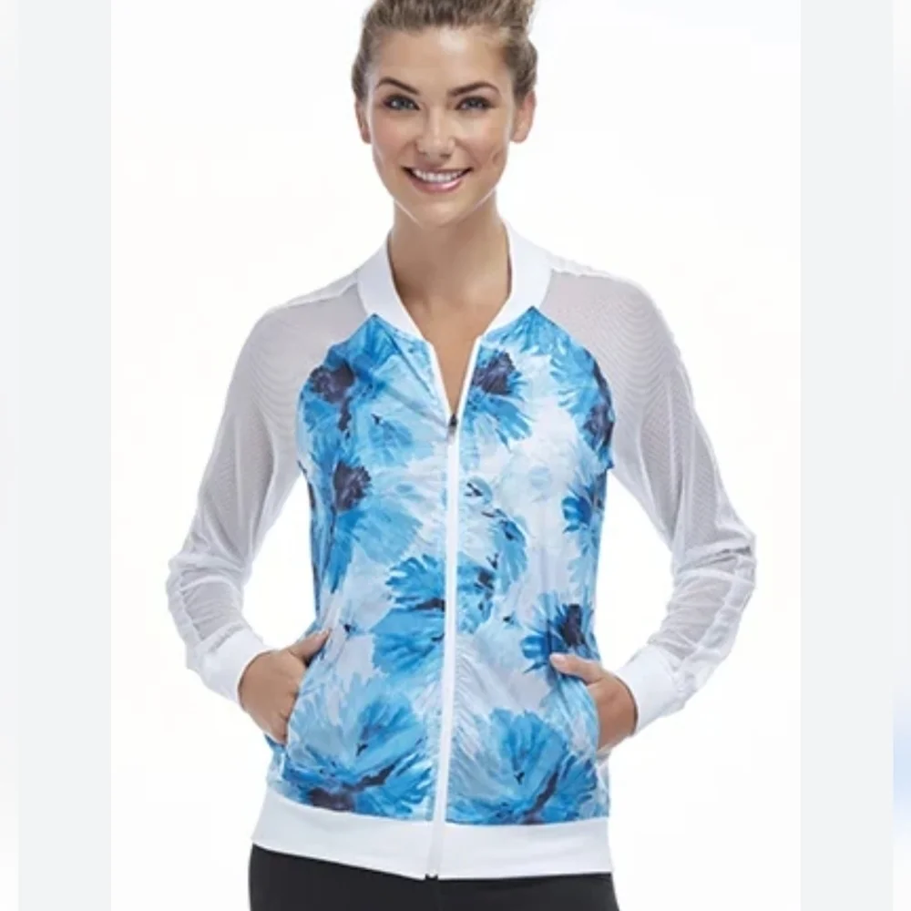 FABLETICS Women Blue Floral Mesh Long Sleeve Lightweight Zip Jacket XS retro y2k - Picture 10 of 10